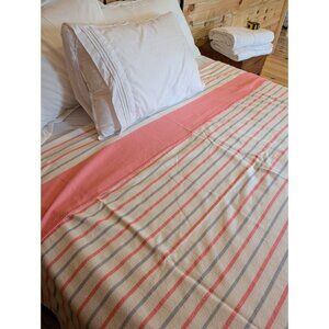 Two Vtg Tex-Made Flannelette Blanket Set of 2 Pink Stripe Cotton 1950s Canada